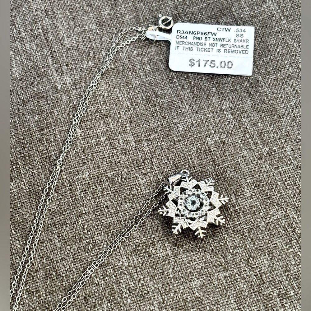 Belk Sterling Silver and Aquamarine Snowflake Necklace | NEW in box - Picture 5 of 8